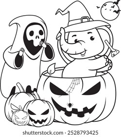 Página de coloração de Halloween com elefante para crianças 