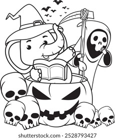 Halloween coloring page with elephant for kids 