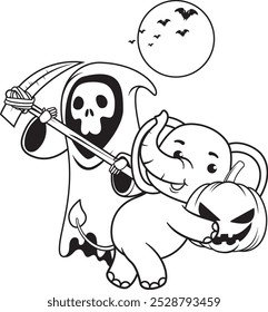 Halloween coloring page with elephant for kids 