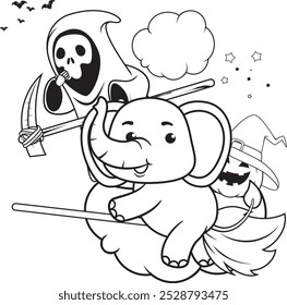 Halloween coloring page with elephant for kids 