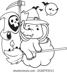 Halloween coloring page with elephant for kids 