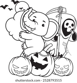 Halloween coloring page with elephant for kids 