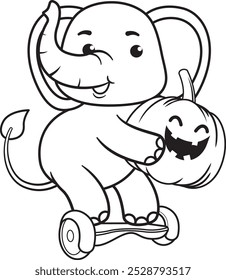Halloween coloring page with elephant for kids 
