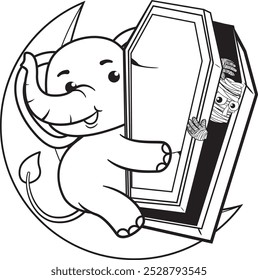 Halloween coloring page with elephant for kids 