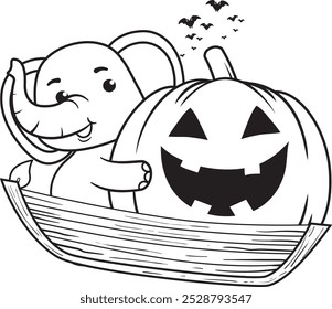 Halloween coloring page with elephant for kids 