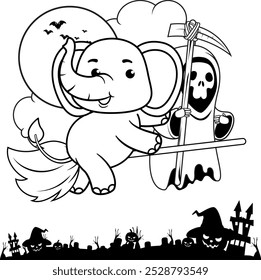 Halloween coloring page with elephant for kids 