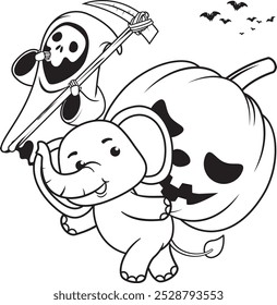Halloween coloring page with elephant for kids 
