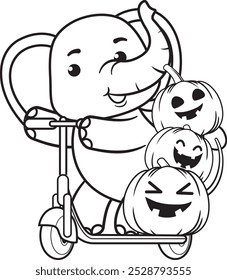 Halloween coloring page with elephant for kids 
