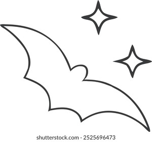 Halloween coloring page featuring a simple bat flying with stars