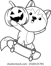 Halloween coloring page with with husky for kids 