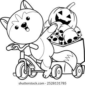 Halloween coloring page with with husky for kids 