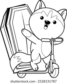 Halloween coloring page with with husky for kids 