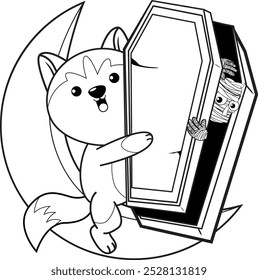 Halloween coloring page with with husky for kids 