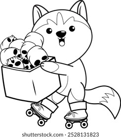 Halloween coloring page with with husky for kids 