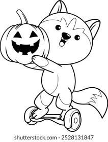 Halloween coloring page with with husky for kids 