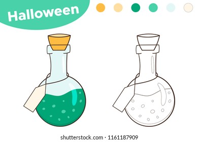 Halloween coloring page for kids. Cartoon drawing potion. Vector illustration.
