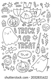 Halloween coloring page for kids  Cartoon children in Halloween costumes  Cute children  witch  dracula  pumpkin  bat  zombie  mummy  cat  Trick Treat coloring page  