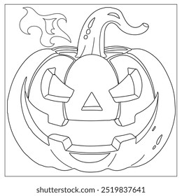 Halloween coloring page for kids. Cute line art, book page ghost, pumpkin Jack, witch, candy, night, potion. Suitable for printing.