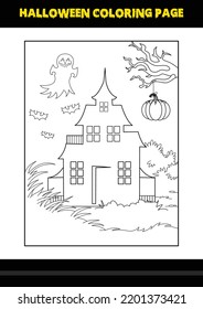 Halloween coloring page for kids. Line art coloring page design for kids.