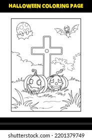 Halloween coloring page for kids. Line art coloring page design for kids.