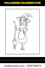 Halloween coloring page for kids. Line art coloring page design for kids.