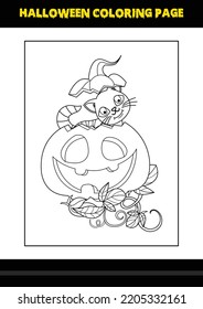 Halloween coloring page for kids. Line art coloring page design for kids.