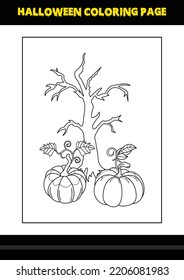 Halloween coloring page for kids. Line art coloring page design for kids.