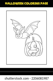 Halloween coloring page for kids. Line art coloring page design for kids.