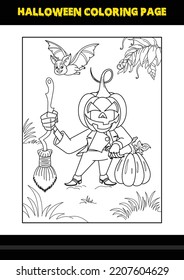 Halloween coloring page for kids. Line art coloring page design for kids.