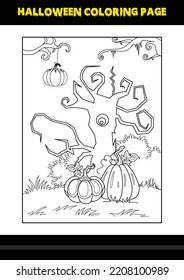 Halloween coloring page for kids. Line art coloring page design for kids.
