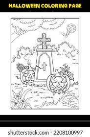 Halloween coloring page for kids. Line art coloring page design for kids.