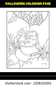 Halloween coloring page for kids. Line art coloring page design for kids.