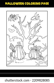 Halloween coloring page for kids. Line art coloring page design for kids.