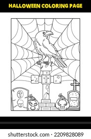 Halloween coloring page for kids. Line art coloring page design for kids.