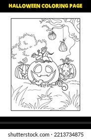 Halloween coloring page for kids. Line art coloring page design for kids.