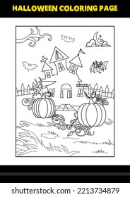 Halloween coloring page for kids. Line art coloring page design for kids.