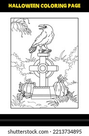 Halloween coloring page for kids. Line art coloring page design for kids.
