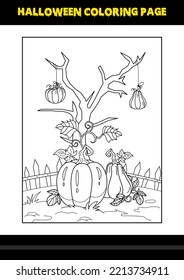 Halloween coloring page for kids. Line art coloring page design for kids.