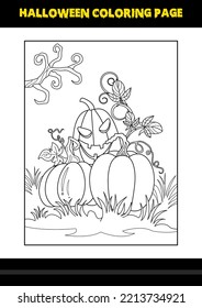 Halloween coloring page for kids. Line art coloring page design for kids.