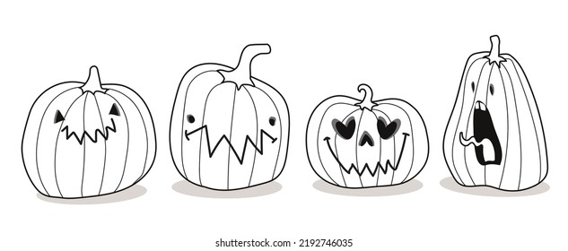 Halloween coloring page for kids  Halloween pumpkin Trick treat coloring page  Vector illustration