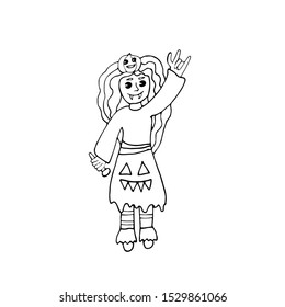 Halloween coloring page, line art Helloween isolated on the white background. Coloring sheets for Halloween party.