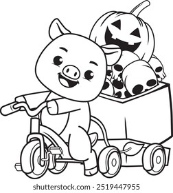 Halloween coloring page with pig for kids