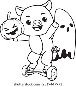 Halloween coloring page with pig for kids