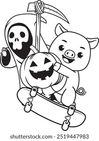 Halloween coloring page with pig for kids