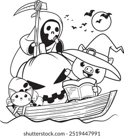 Halloween coloring page with pig for kids