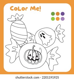 Halloween Coloring Page; Printable Page; Cute Cartoon; Halloween Edition; Halloween Vector; Illustration; Coloring Worksheet; Kindergarten Activity; Activity Kit; Coloring Sheet; 