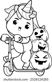Halloween coloring page with unicorn for kids