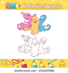 Halloween coloring page Vector. Cartoon. Isolated art on white background. Flat