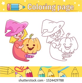 Halloween coloring page Vector. Cartoon. Isolated art on white background. Flat