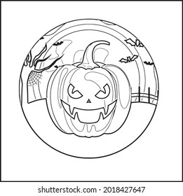 Halloween Coloring Pages. Halloween Pumpkin, Halloween Bat, Happy Halloween. Gift for the Holiday. Birthday. Black and white illustration for coloring book